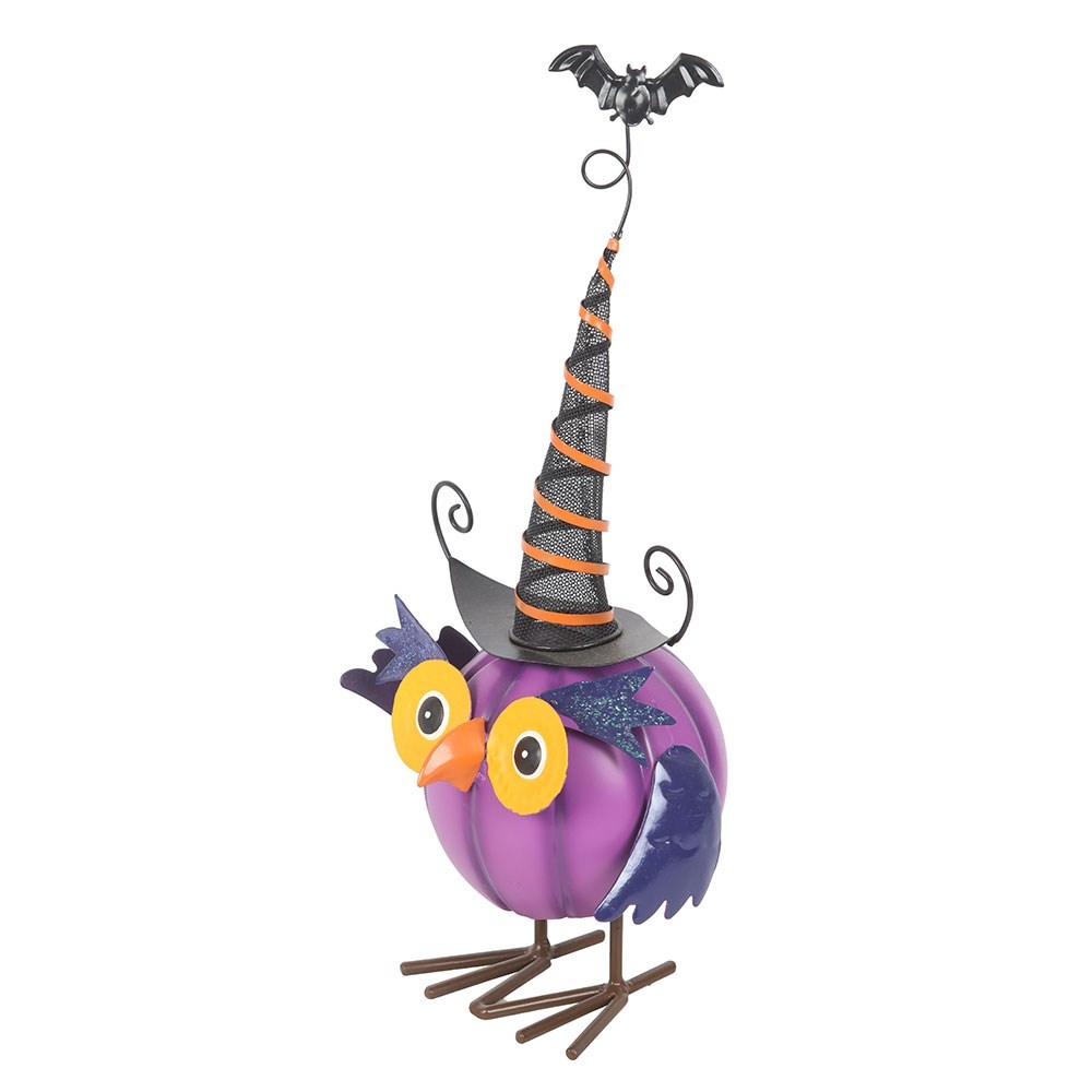 Something Different - Purple Metal Owl Ornament with Witch Hat Tuin beeld/figuur - Multicolours
